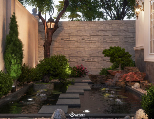 Nội thất biệt thự Bắc Giang - sân vườn tường rào - 1