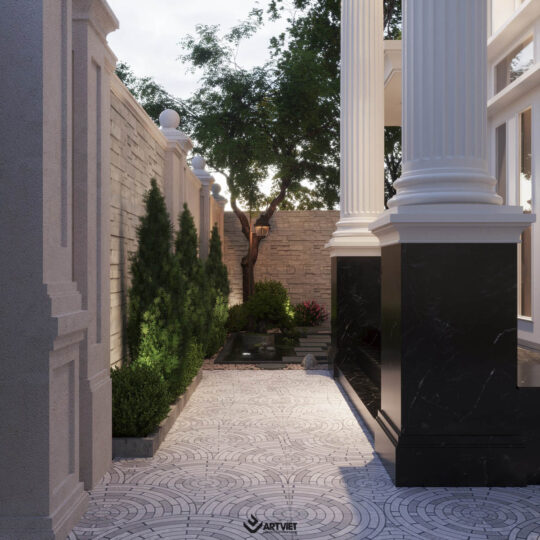 Nội thất biệt thự Bắc Giang - sân vườn tường rào - 2