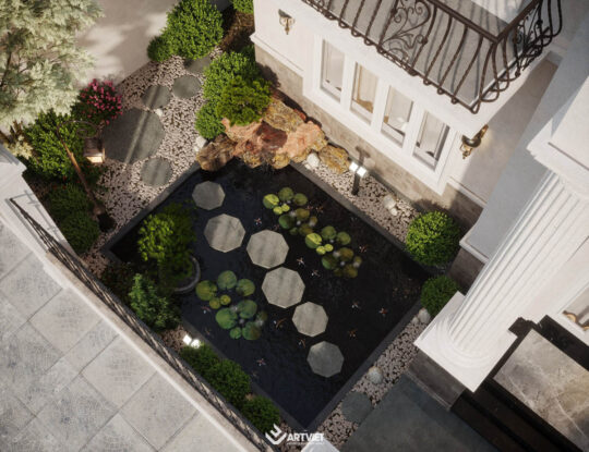 Nội thất biệt thự Bắc Giang - sân vườn tường rào - 5