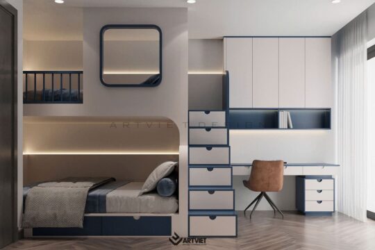 Thiết kế nội thất biệt thự Ecopark - phòng ngủ con - 3