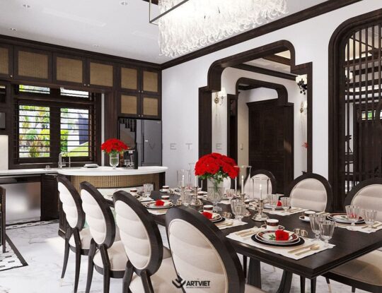 Thiết kế nội thất biệt thự Vinhomes phong cách Indochine - bếp - 1