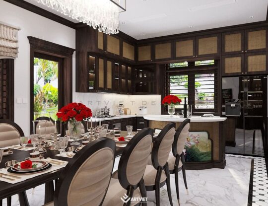 Thiết kế nội thất biệt thự Vinhomes phong cách Indochine - bếp - 2