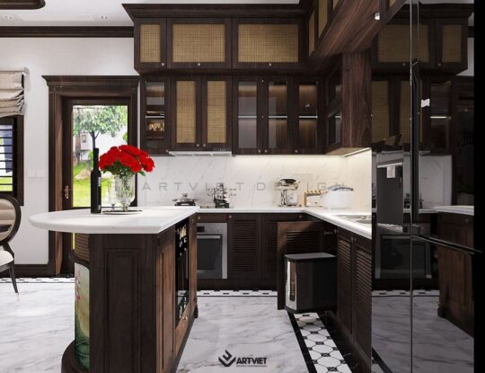 Thiết kế nội thất biệt thự Vinhomes phong cách Indochine - bếp - 5