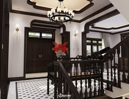 Thiết kế nội thất biệt thự Vinhomes phong cách Indochine - cầu thang - 1