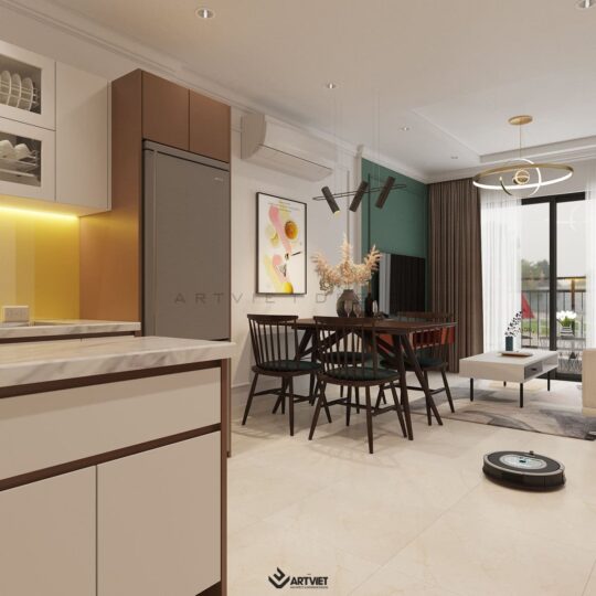 Thiết kế nội thất chung cư Vinhomes - phòng khách bếp - 1