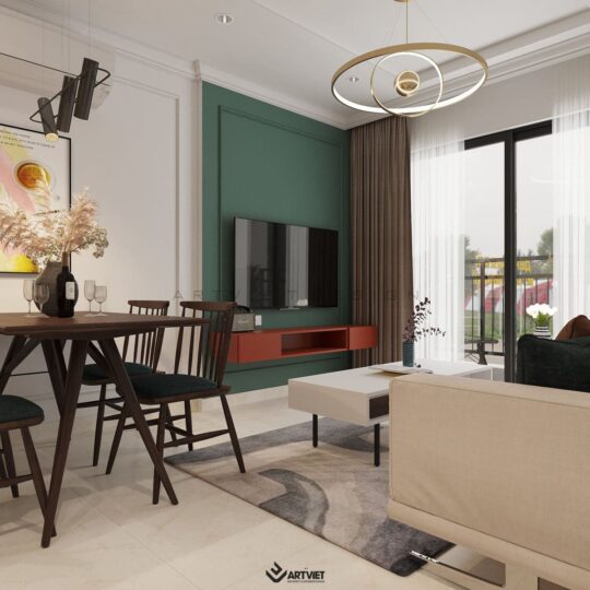 Thiết kế nội thất chung cư Vinhomes - phòng khách bếp - 4