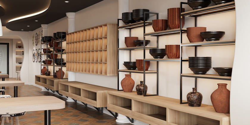 Thiết kế nội thất cửa hàng ghép gốm Quang Minh