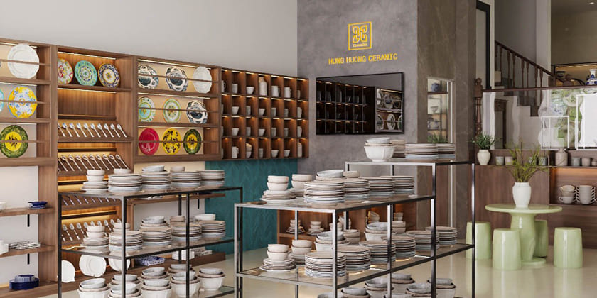 Thiết kế nội thất cửa hàng gốm chị Hưng Hương