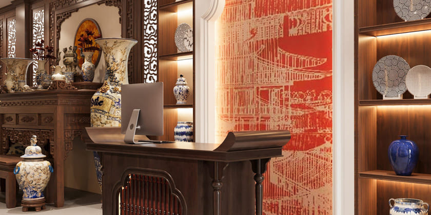 Thiết kế nội thất cửa hàng gốm sứ Chú Ninh