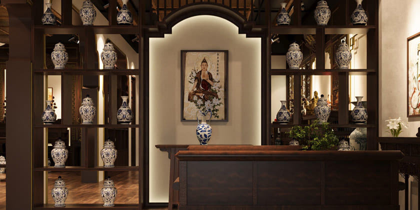 Thiết kế nội thất cửa hàng gốm sứ Bát Tràng - Anh Thành