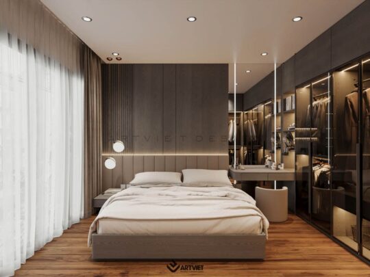 Thiết kế nội thất và kiến trúc nhà phố Thuỵ Khuê - phòng ngủ master - 2