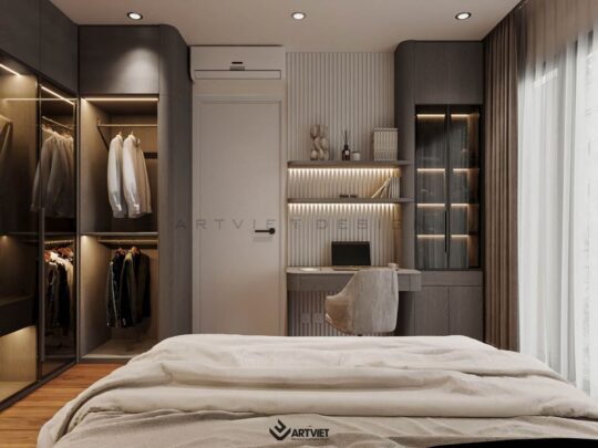 Thiết kế nội thất và kiến trúc nhà phố Thuỵ Khuê - phòng ngủ master - 3