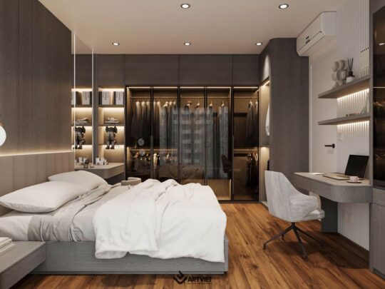 Thiết kế nội thất và kiến trúc nhà phố Thuỵ Khuê - phòng ngủ master - 4