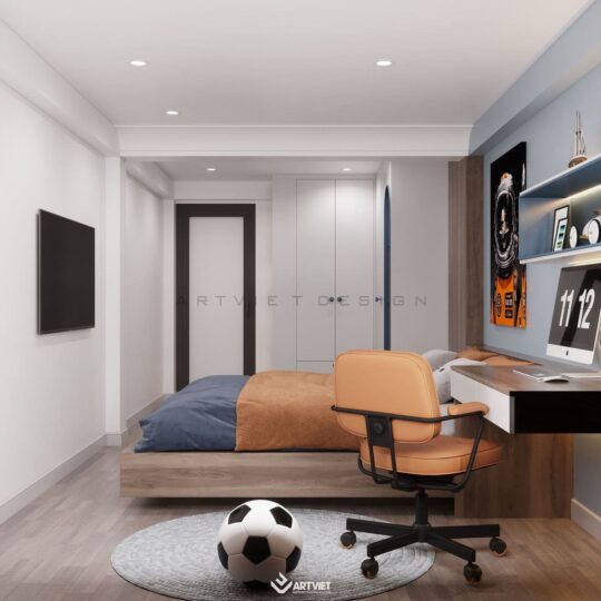 Thiết kế nội thất nhà phố Hàng Bông - phòng ngủ con trai - 1