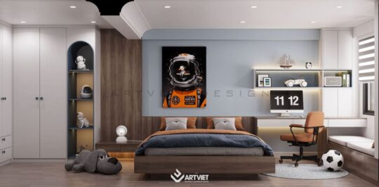 Thiết kế nội thất nhà phố Hàng Bông - phòng ngủ con trai - 3