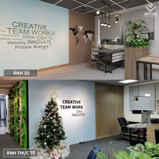 So sánh thiết kế 3D sảnh chờ văn phòng NhaF