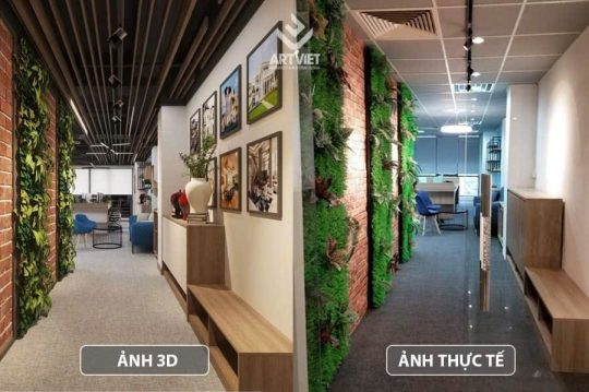 So sánh thiết kế 3D hành lang văn phòng NhaF