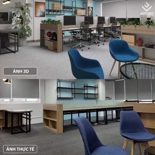 So sánh thiết kế 3D bàn làm việc văn phòng NhaF