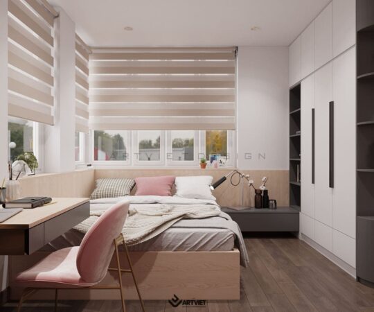 Thiết kế nội thất nhà ở Khương Đình - phòng ngủ con gái - 1