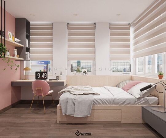 Thiết kế nội thất nhà ở Khương Đình - phòng ngủ con gái - 3