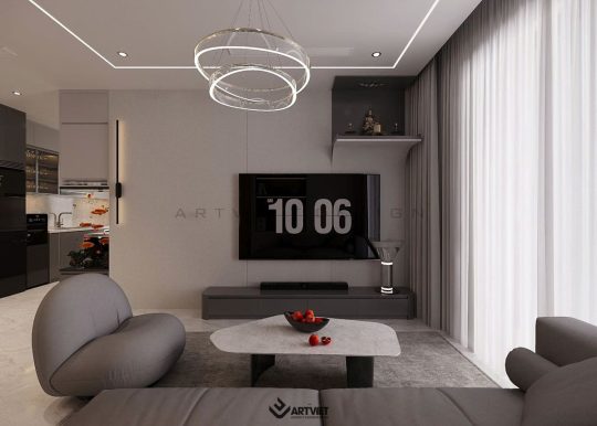 Thiết kế nội thất chung cư Khai Sơn - Thượng Thanh, Long Biên - Phòng khách (1)