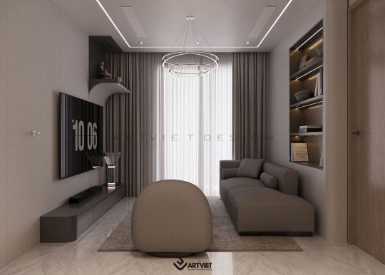 Thiết kế nội thất chung cư Khai Sơn - Thượng Thanh, Long Biên - Phòng khách (2)