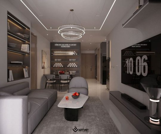 Thiết kế nội thất chung cư Khai Sơn - Thượng Thanh, Long Biên - Phòng khách (4)