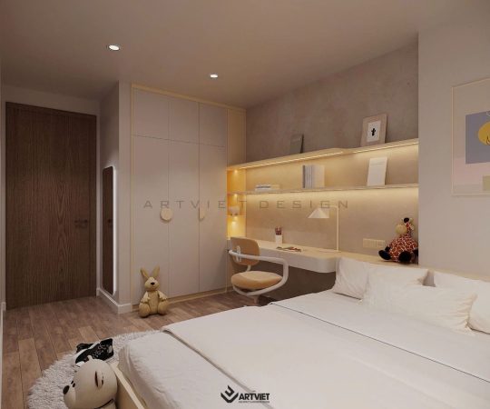 Thiết kế nội thất chung cư Khai Sơn - Thượng Thanh, Long Biên - phòng ngủ con 1 (1)