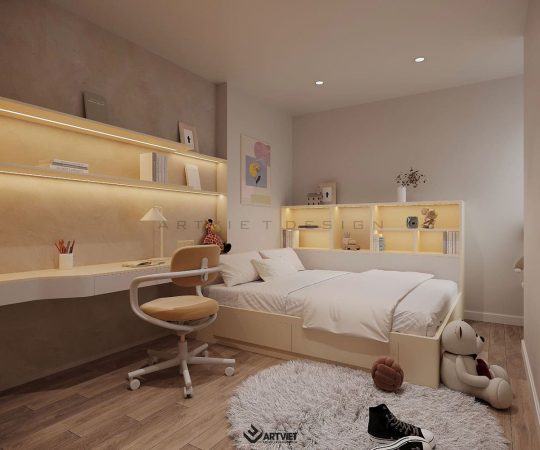 Thiết kế nội thất chung cư Khai Sơn - Thượng Thanh, Long Biên - phòng ngủ con 1 (2)