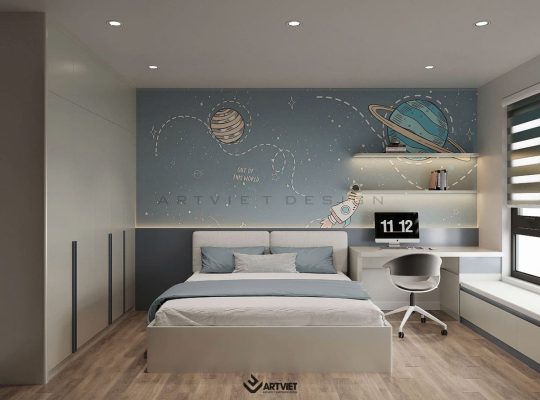 Thiết kế nội thất chung cư Khai Sơn - Thượng Thanh, Long Biên - phòng ngủ con 2 (1)