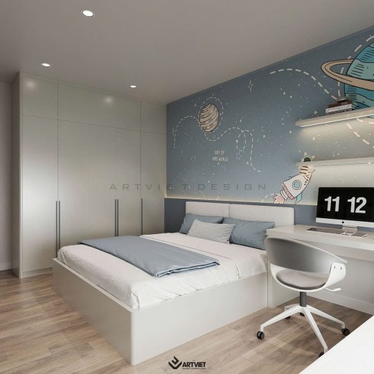 Thiết kế nội thất chung cư Khai Sơn - Thượng Thanh, Long Biên - phòng ngủ con 2 (2)