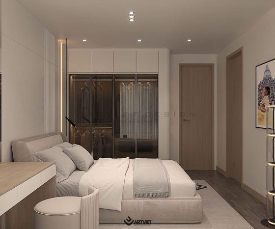 Thiết kế nội thất chung cư Khai Sơn - Thượng Thanh, Long Biên - phòng ngủ master (2)