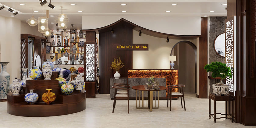 Thiết kế nội thất cửa hàng gốm sứ Hoà Lan - Bát Tràng
