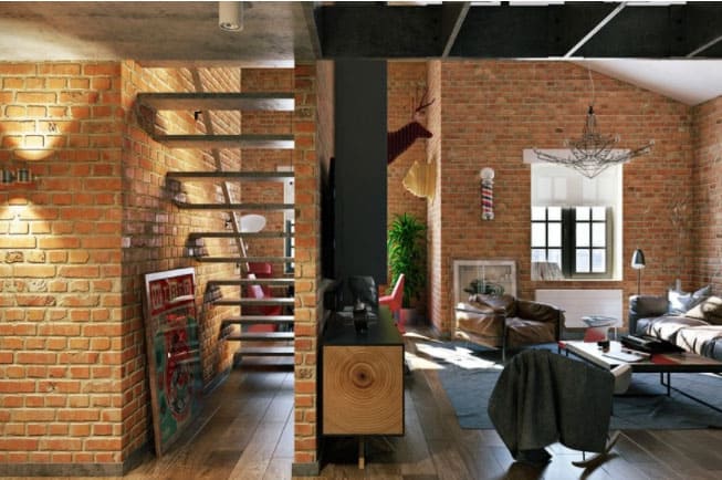 Gạch thô trong phong cách Industrial