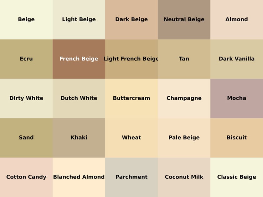 Các tông màu be phổ biến
