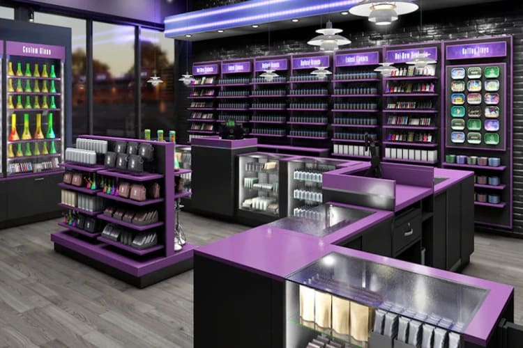 Màu tím trong thiết kế cửa hàng