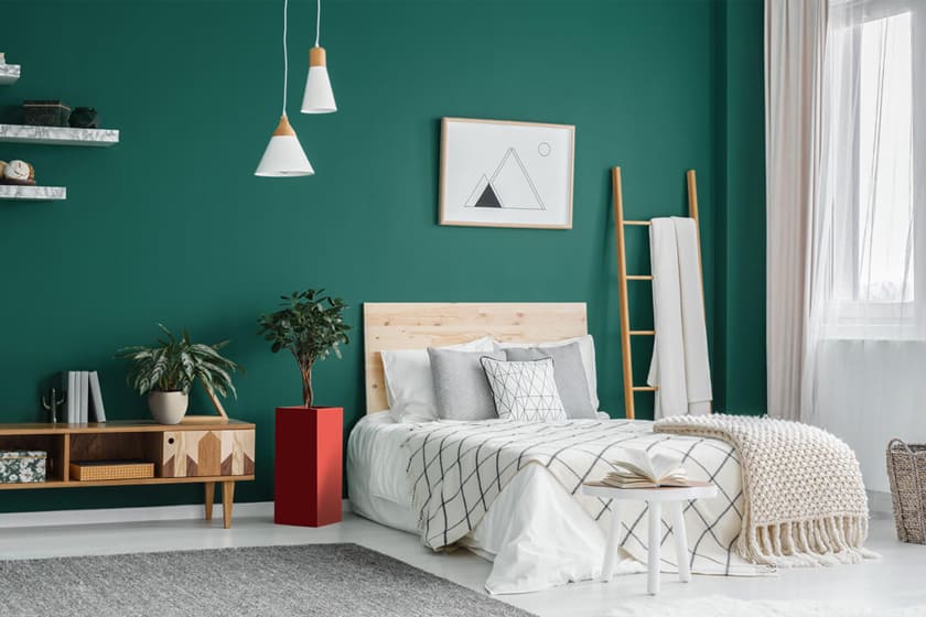 Phòng ngủ màu xanh rêu